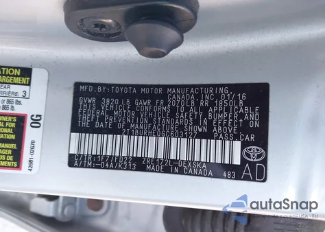 2016 Toyota Corolla S из США, поврежденный, VIN 2T1BURHE0GC603127